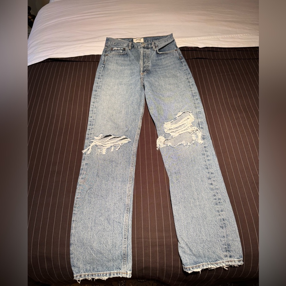 Agolde Light Blue Distressed Straight Jeans
